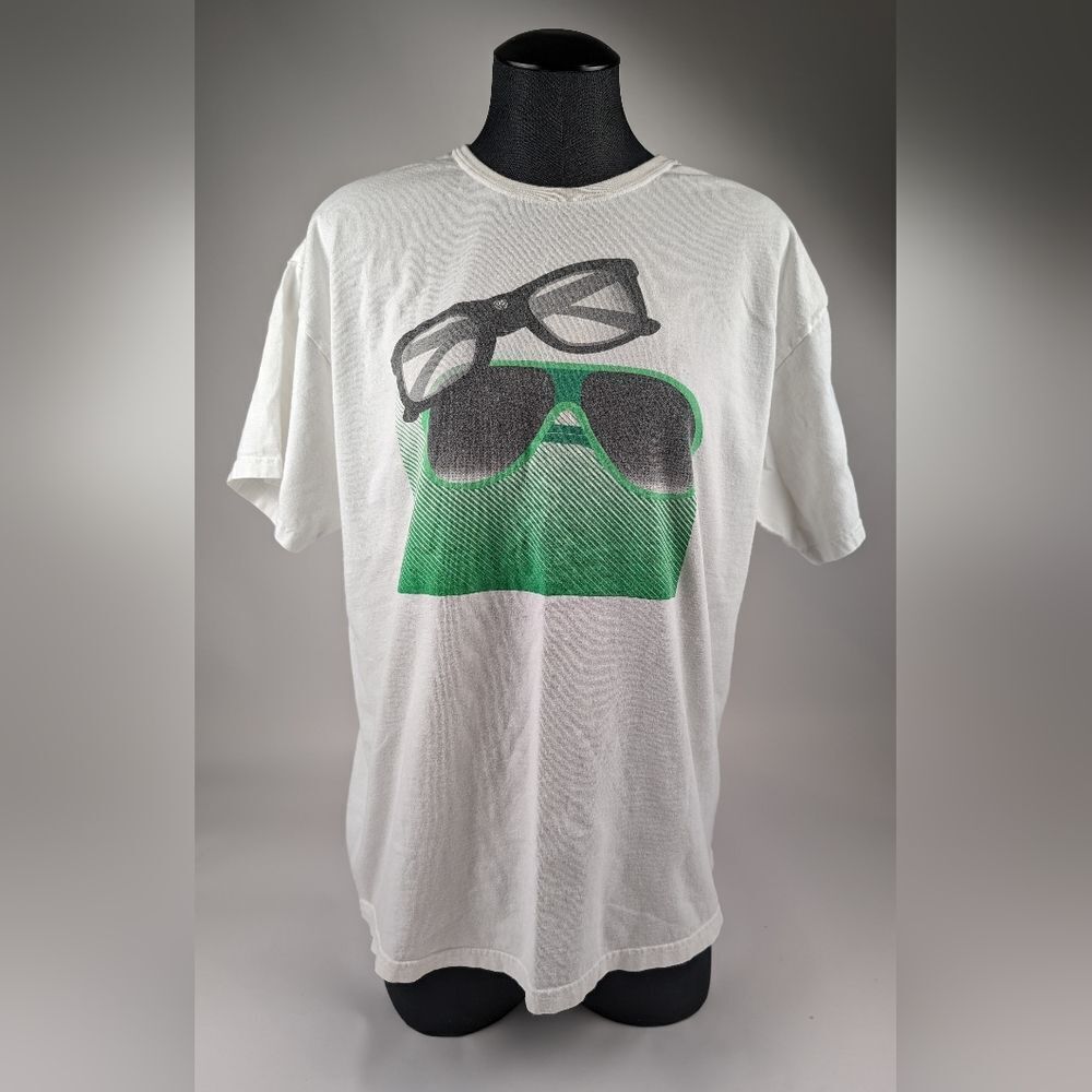 Vintage Sunglasses Shades Tee Short Sleeve Shirt White Green Black Graphic Sz L